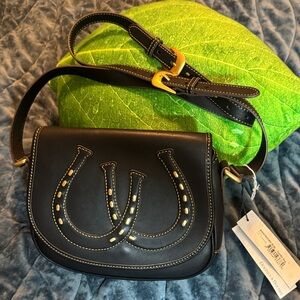 Dooney & Bourke Black Leather Crossbody with Contrast Yellow Stitching